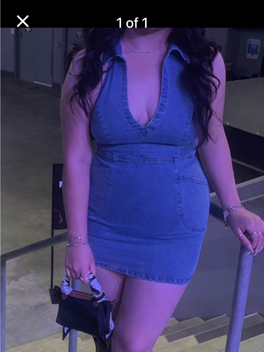 Windsor Blue Denim V-Neck Mini Dress